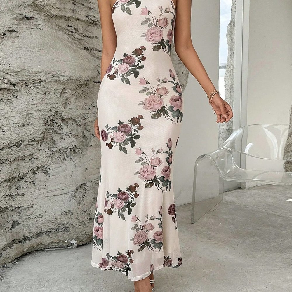 Apricot Preppy womens Floral Print Mermaid Hem Tube Dress - Picture 5 of 5